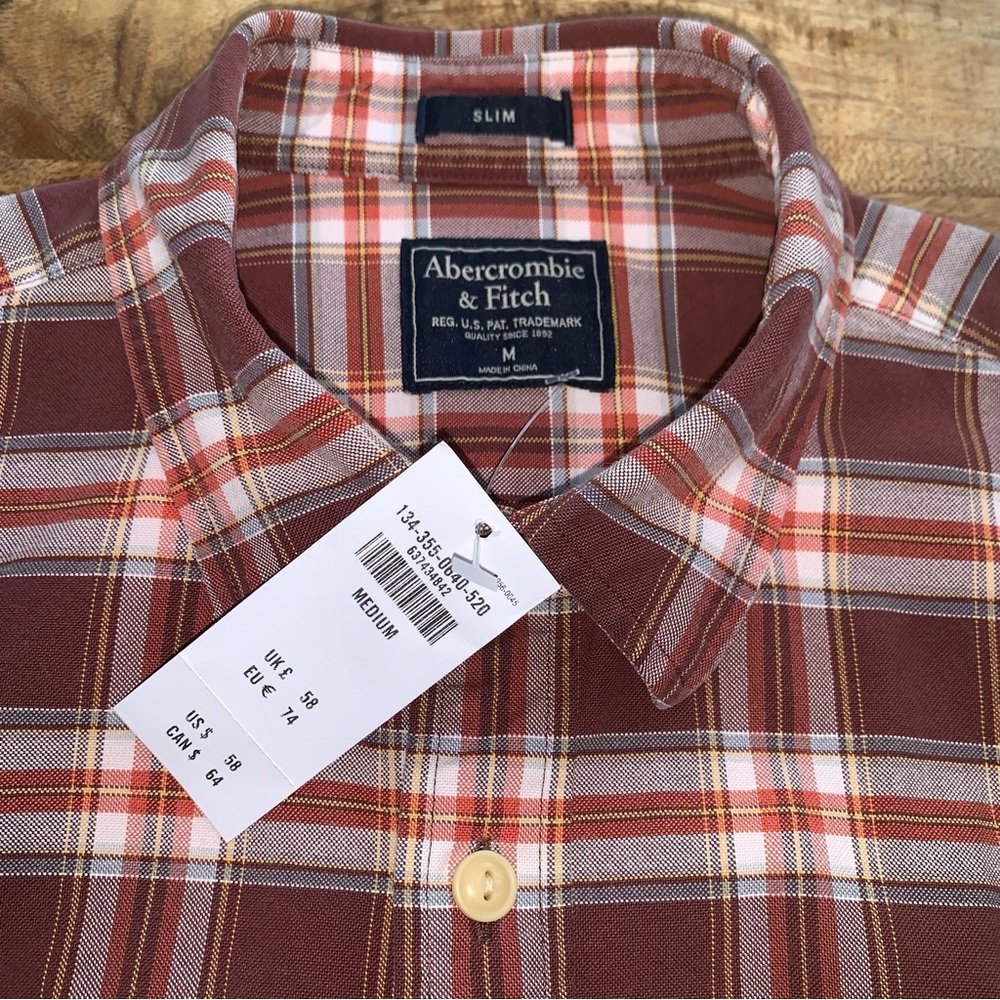 Abercrombie & Fitch Brown Plaid Button Down Long Sleeve Shirt (Medium) 🚨 NWT 🚨